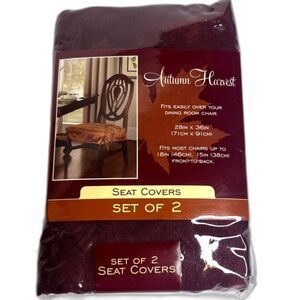 Autumn Harvest Dining Room Chair Seat Covers Set of 2 NEW Red Wine Cotton Blend
